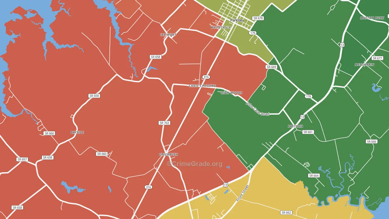 Greenbush, VA Map of Robbery Rates