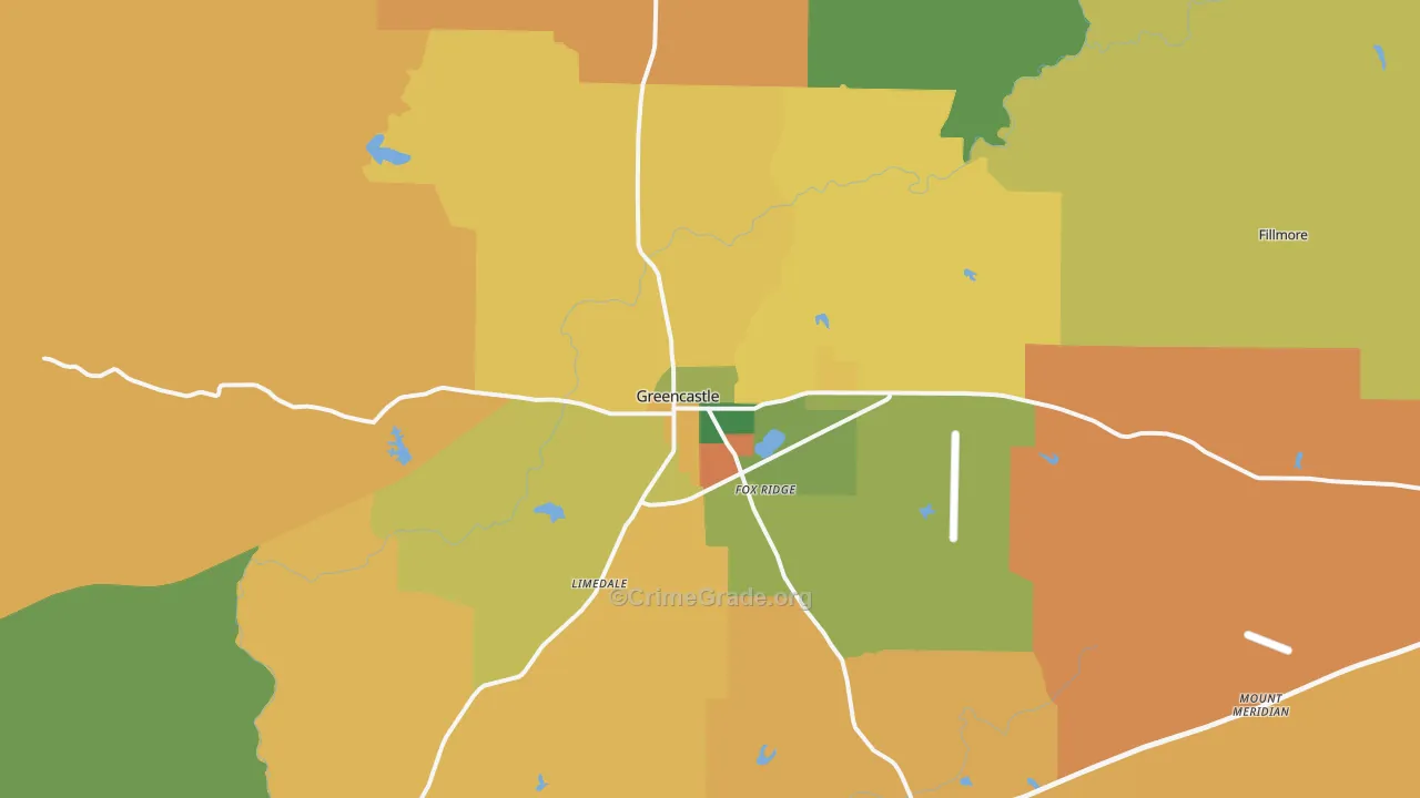 Greencastle, IN Map of Robbery Rates