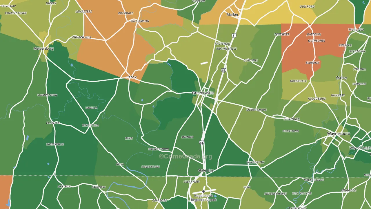 Greencastle, PA Map of Robbery Rates