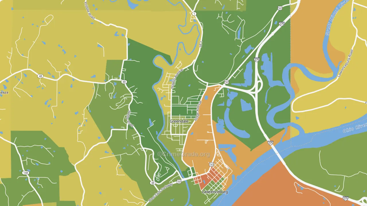 Greendale, IN Map of Robbery Rates