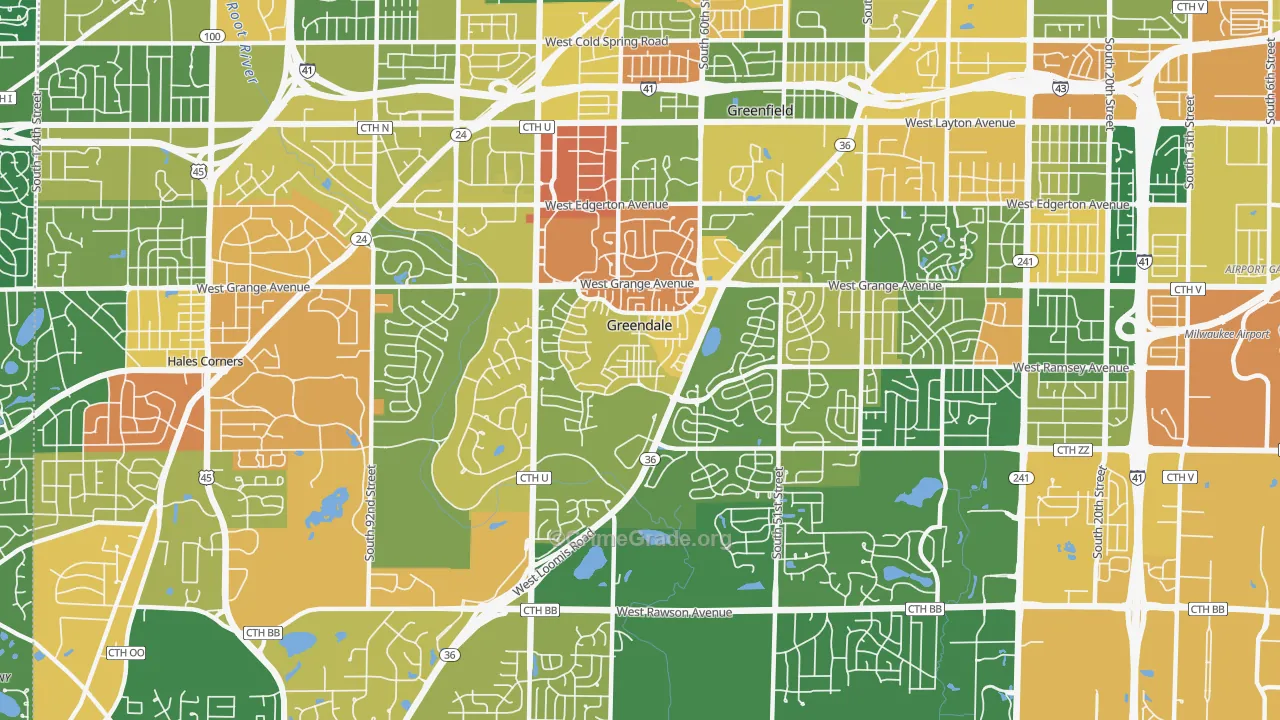 Greendale, WI Map of Robbery Rates