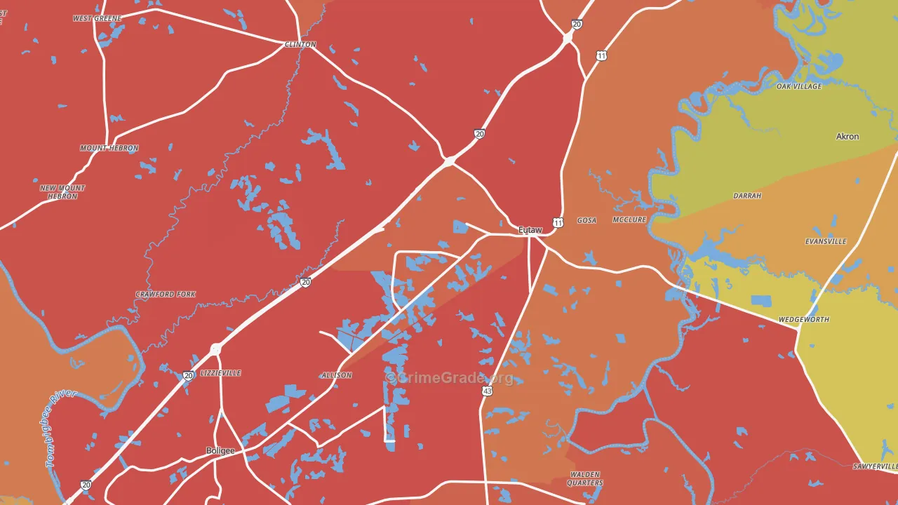 Greene County, AL Map of Robbery Rates