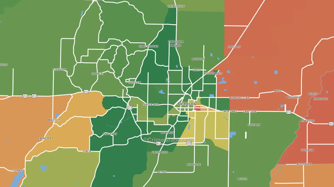 Greene County, AR Map of Robbery Rates