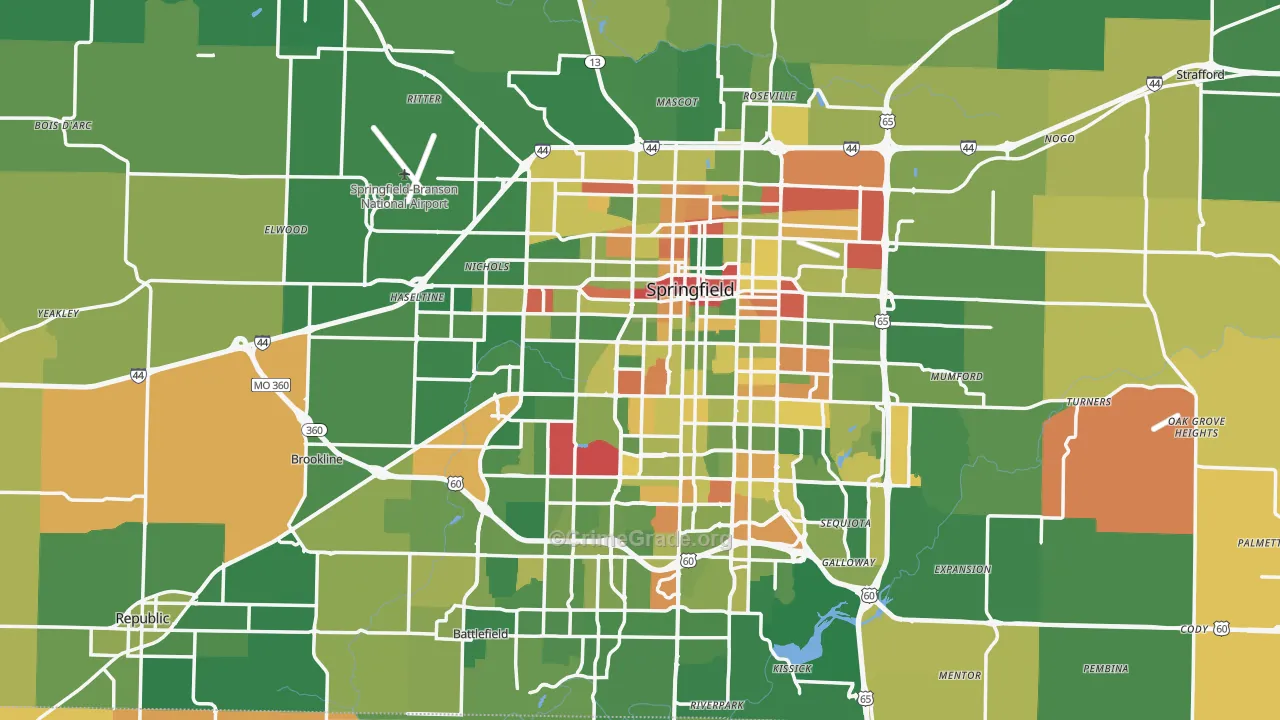 Greene County, MO Map of Robbery Rates