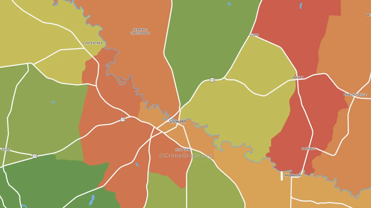 Greene County, NC Map of Robbery Rates