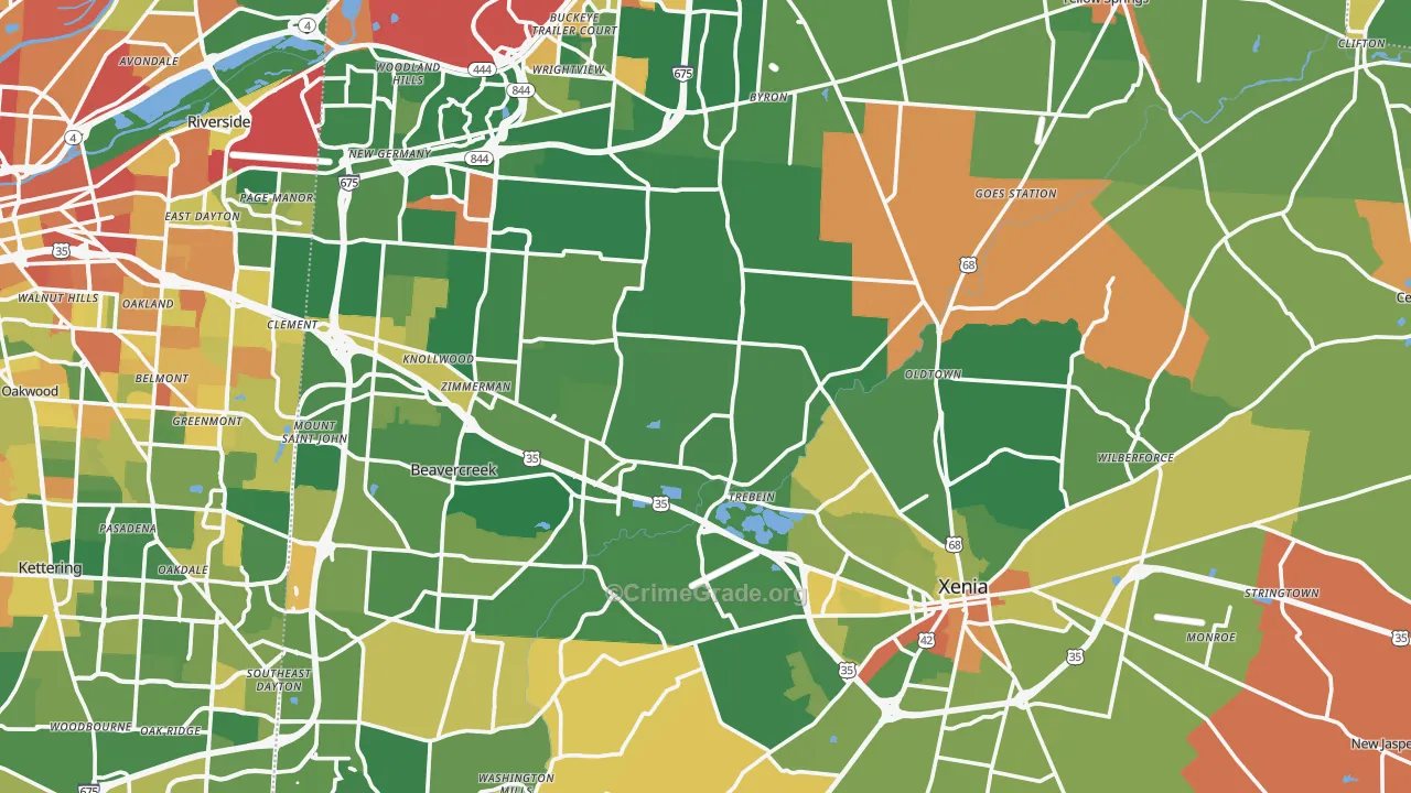 Greene County, OH Map of Robbery Rates