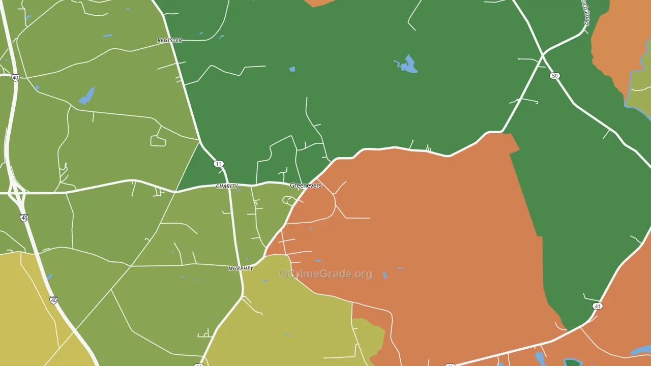 Greenevers, NC Map of Robbery Rates
