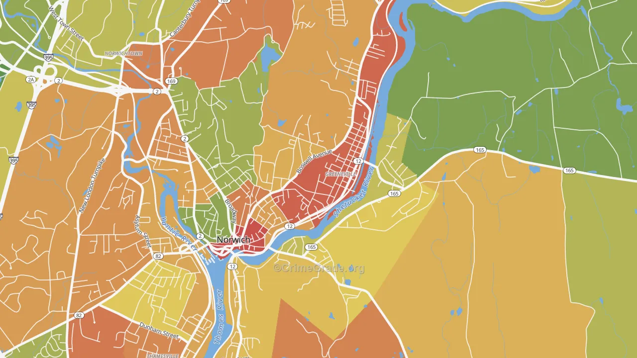 Greeneville Historic District, Norwich, CT Map of Robbery Rates