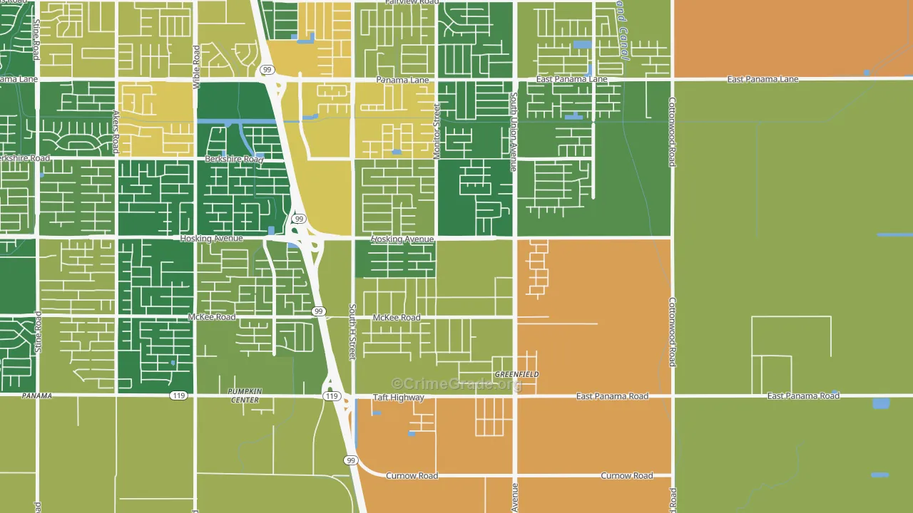 Greenfield, Bakersfield, CA Map of Robbery Rates