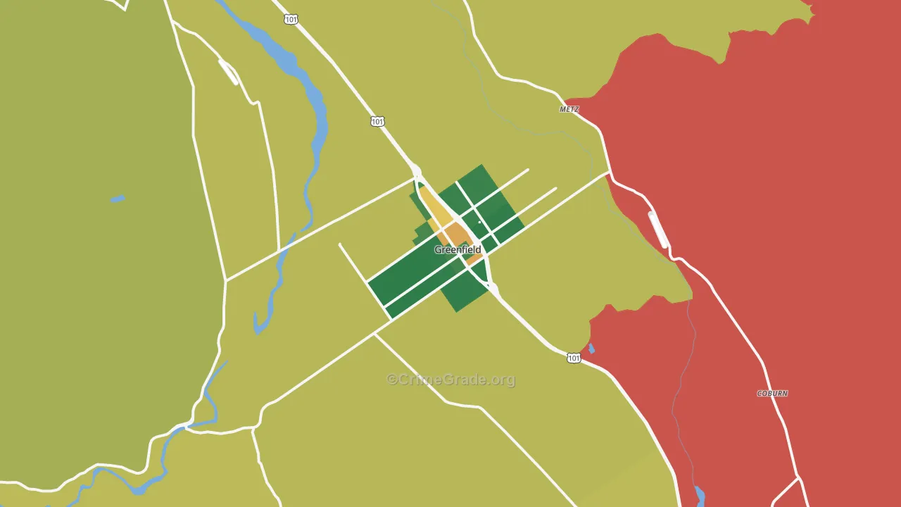 Greenfield, CA Map of Robbery Rates