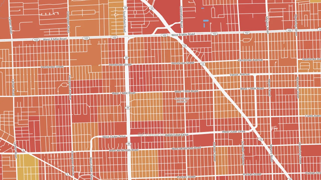 Greenfield, Detroit, MI Map of Robbery Rates