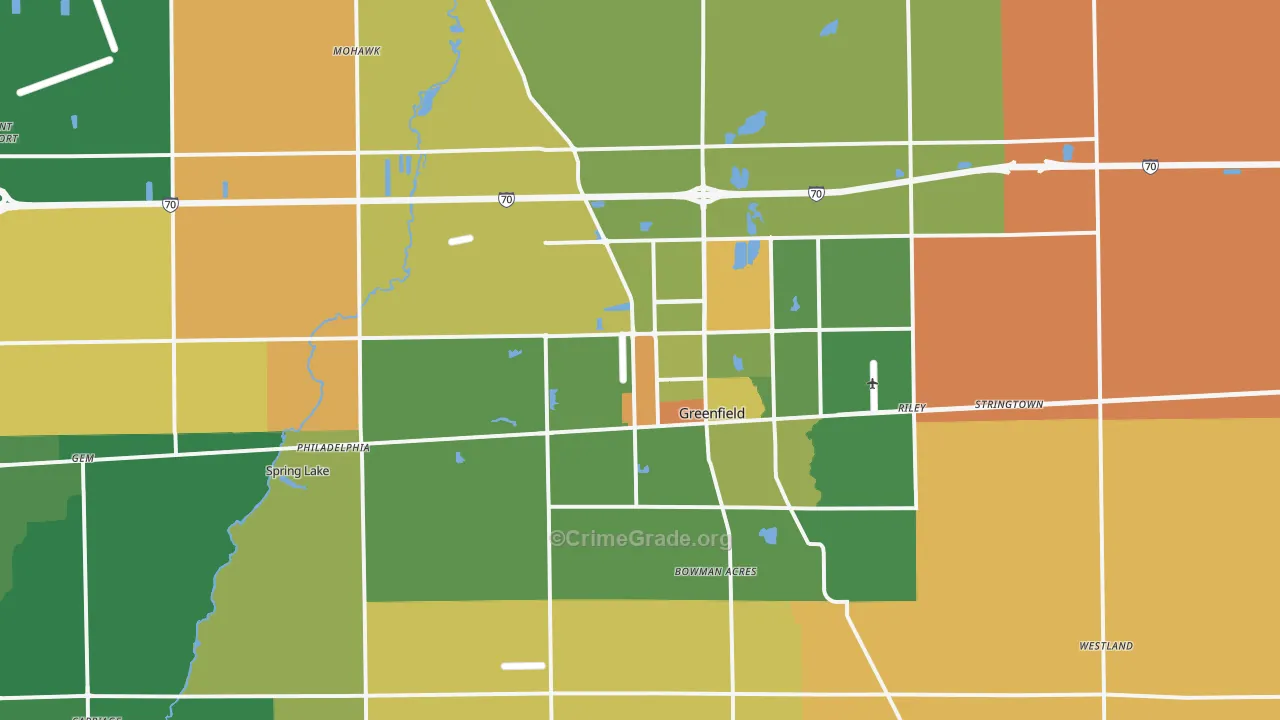 Greenfield, IN Map of Robbery Rates