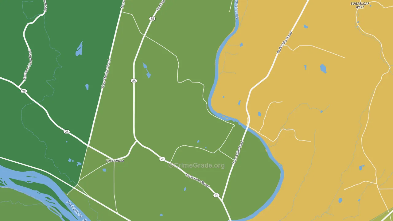 Greenfield Mills, MD Map of Robbery Rates