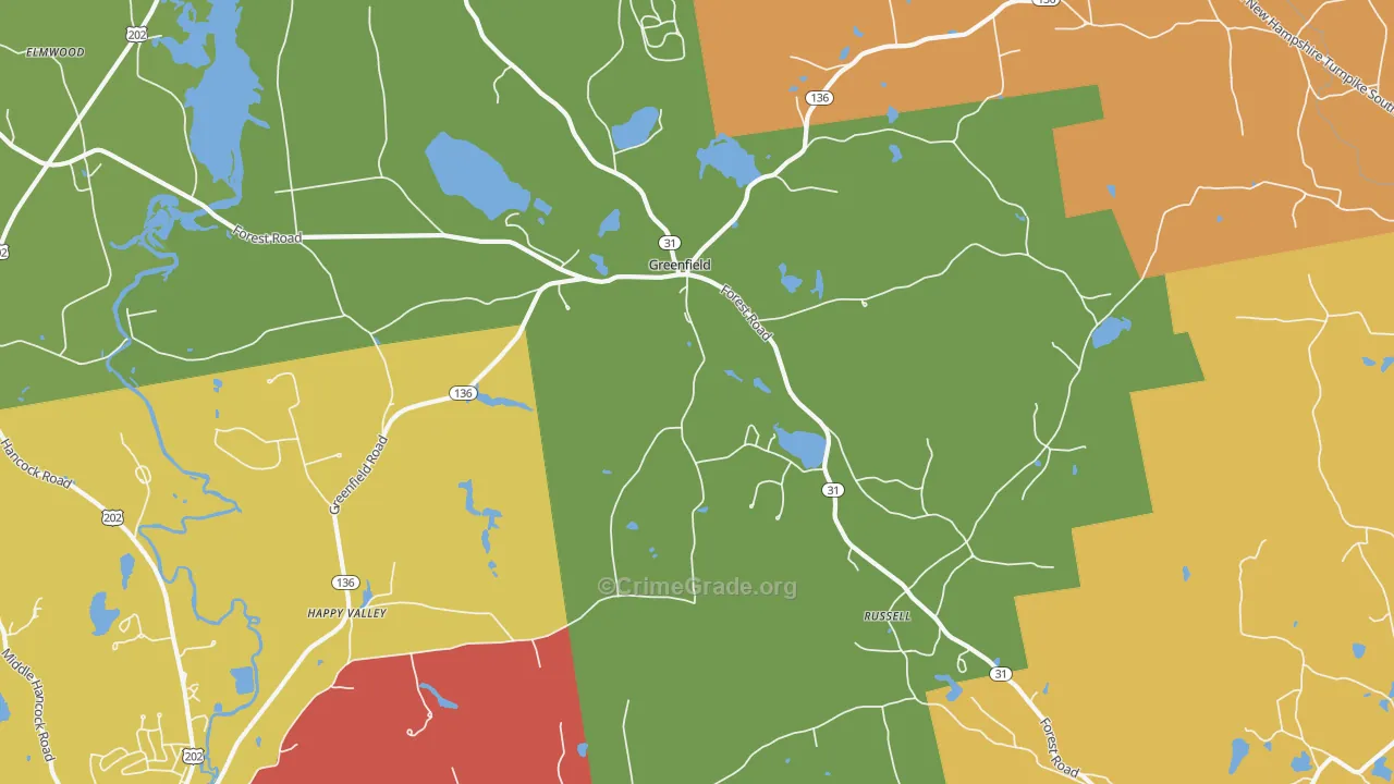 Greenfield, NH Map of Robbery Rates