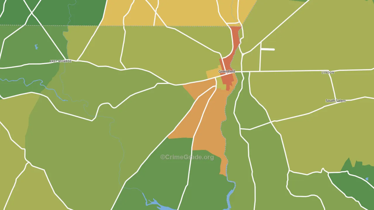 Greenfield, OH Map of Robbery Rates