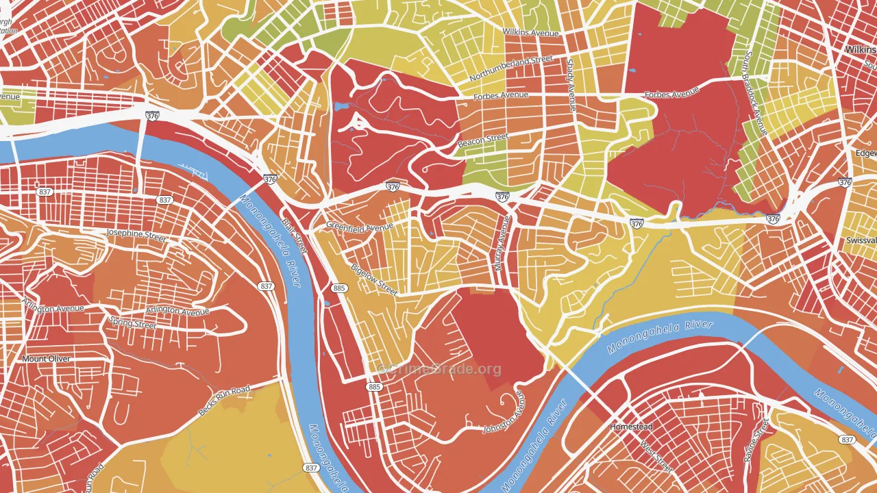 Greenfield, Pittsburgh, PA Map of Robbery Rates