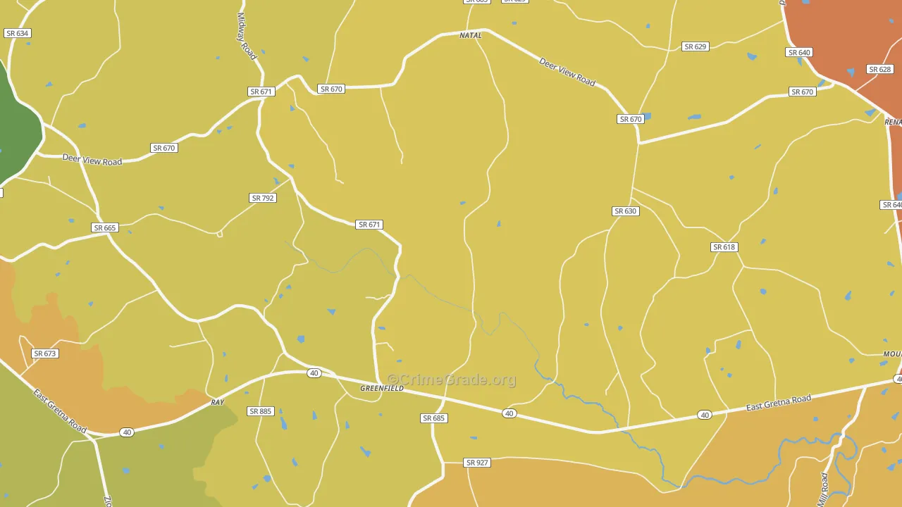 Greenfield, VA Map of Robbery Rates