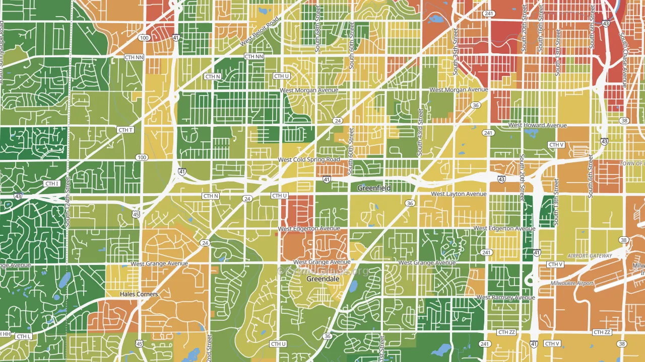 Greenfield, WI Map of Robbery Rates