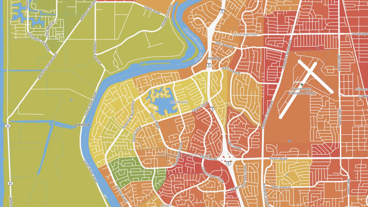 Greenhaven, Sacramento, CA Map of Robbery Rates