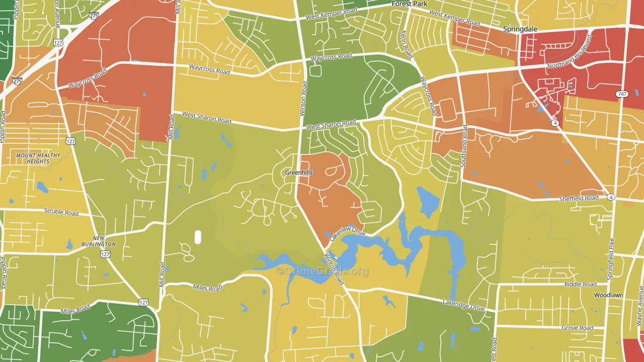 Greenhills, OH Map of Robbery Rates
