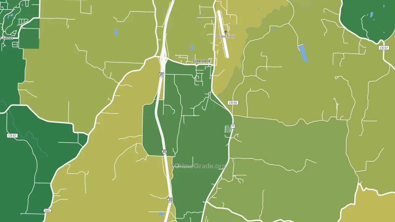 Greenland, AR Map of Robbery Rates