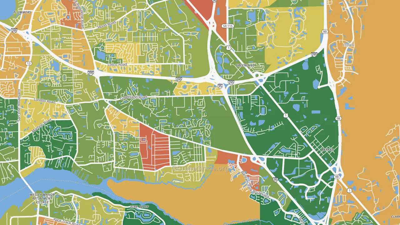 Greenland, Jacksonville, FL Map of Robbery Rates