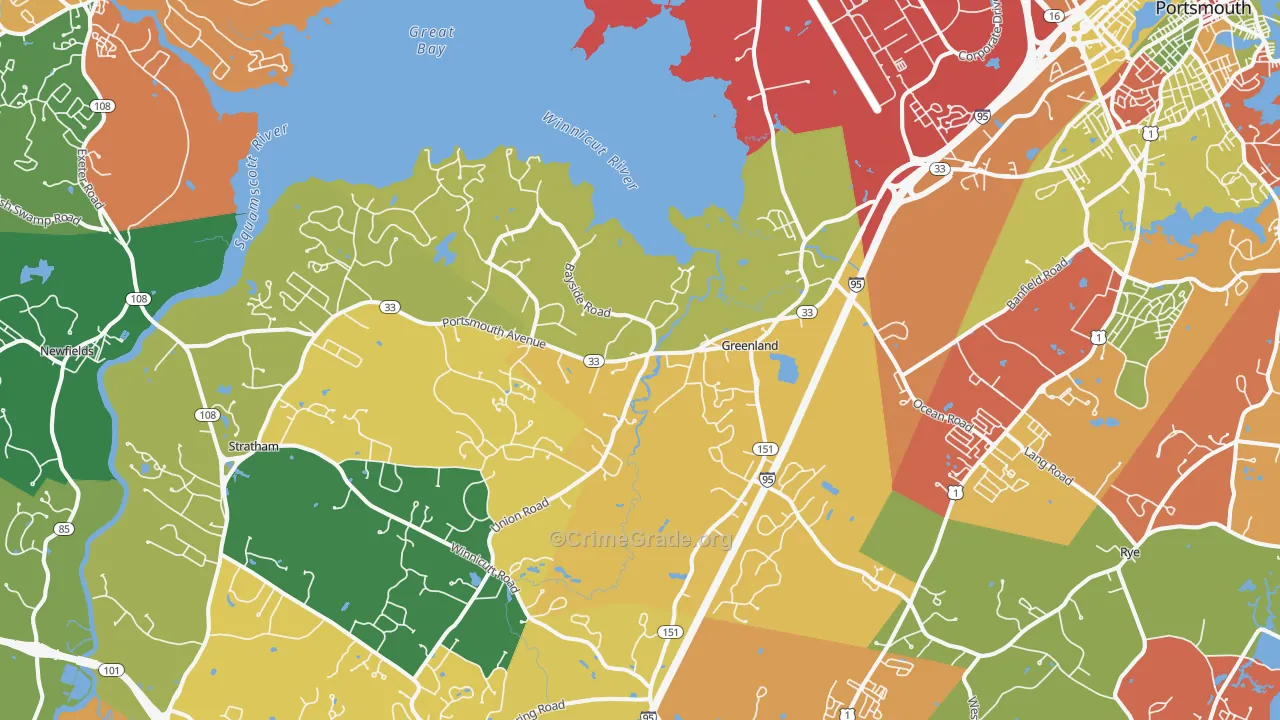 Greenland, NH Map of Robbery Rates