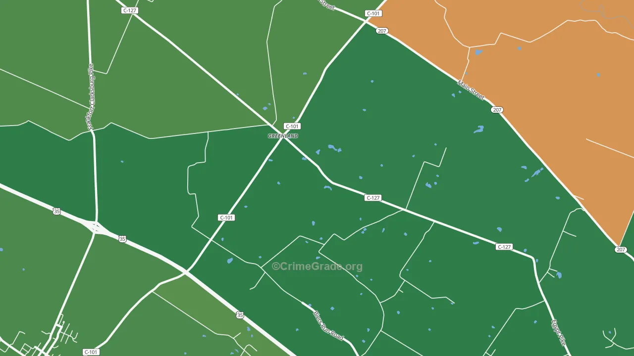 Greenland, OH Map of Robbery Rates