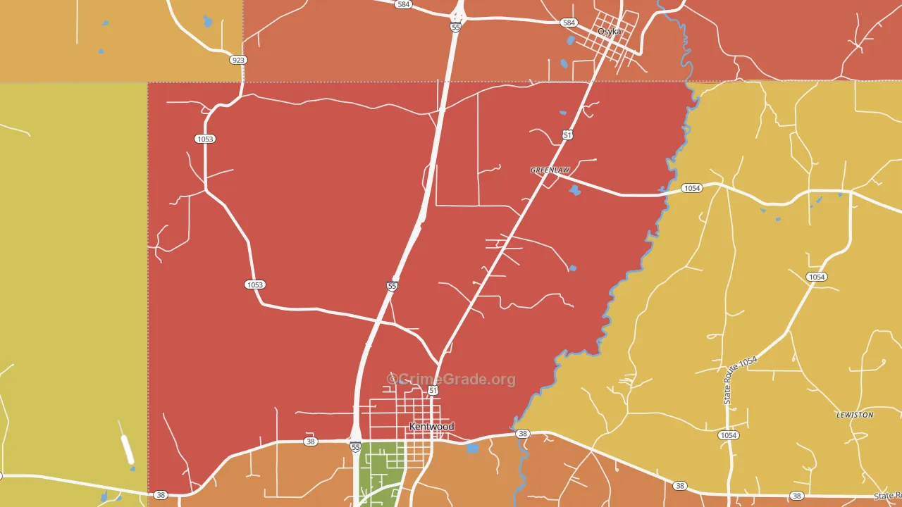 Greenlaw, LA Map of Robbery Rates