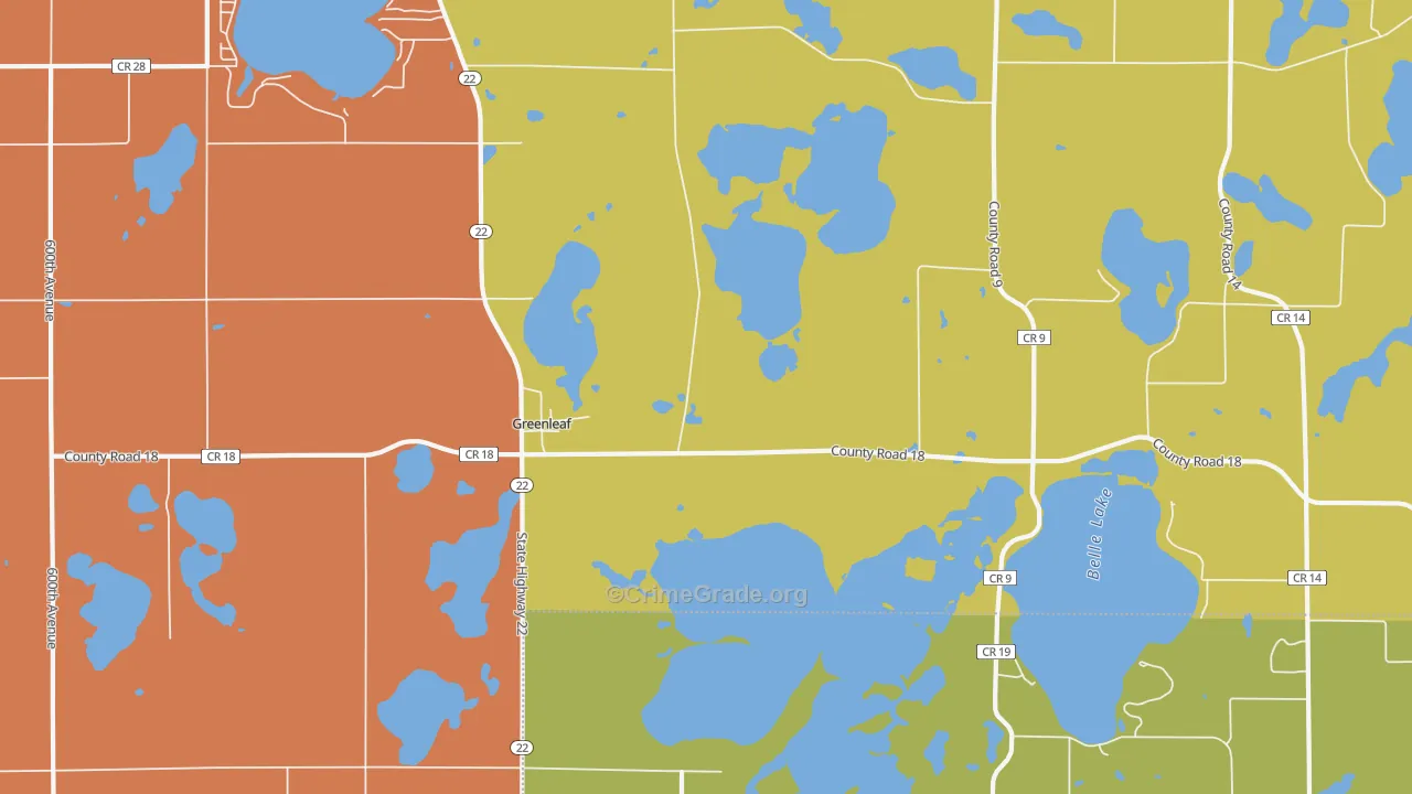 Greenleaf, MN Map of Robbery Rates