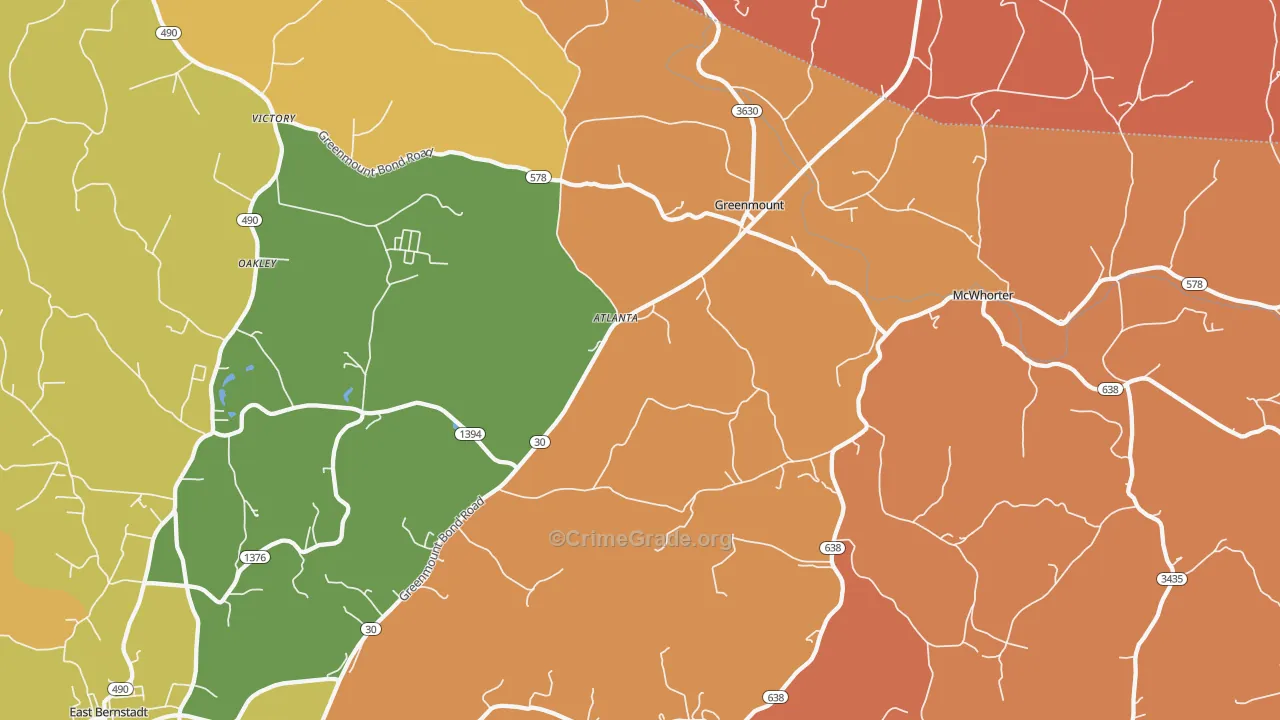Greenmount, KY Map of Robbery Rates