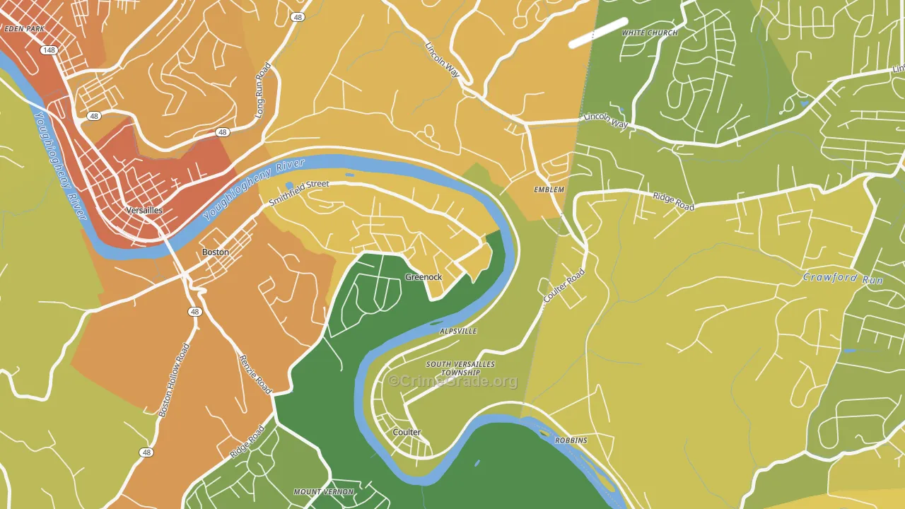 Greenock, PA Map of Robbery Rates