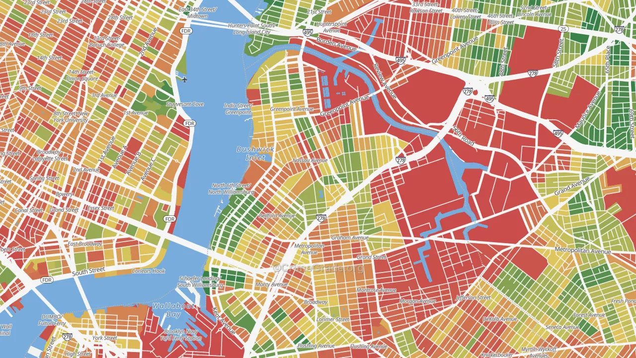Greenpoint, Brooklyn, NY Map of Robbery Rates