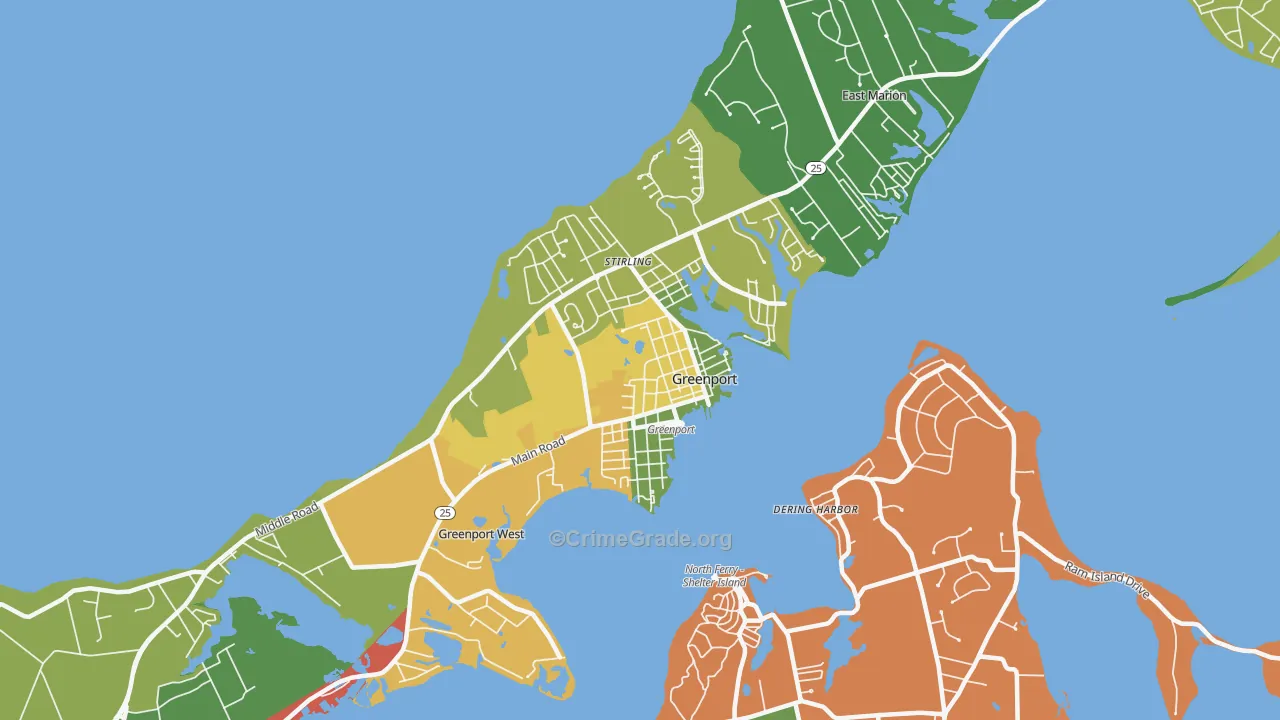Greenport, NY Map of Robbery Rates