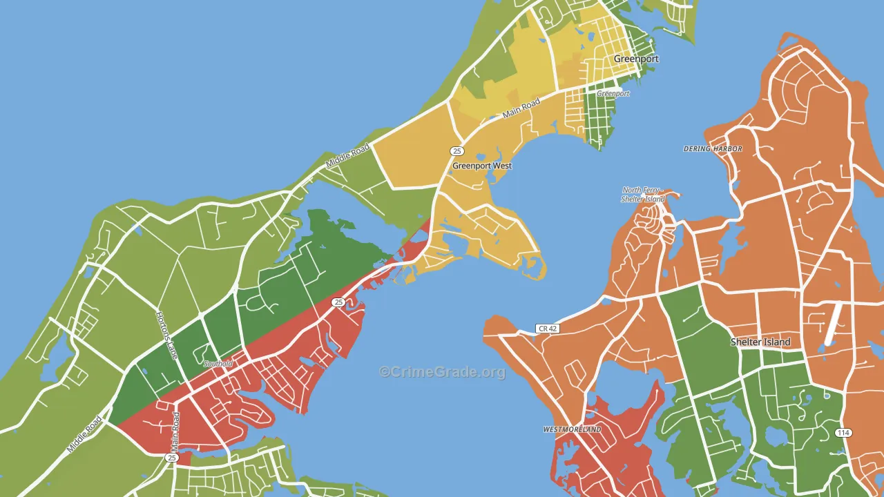 Greenport West, NY Map of Robbery Rates