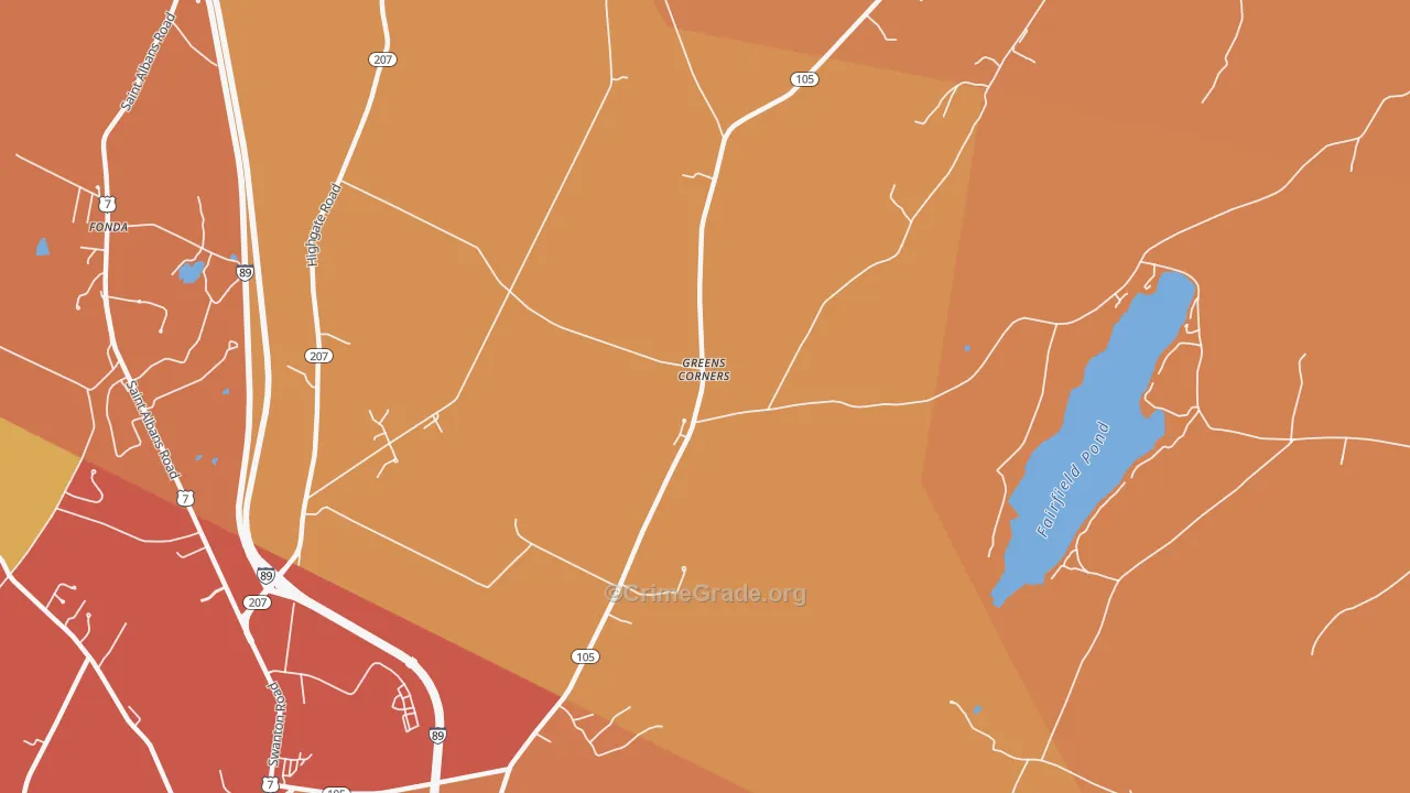 Greens Corners, VT Map of Robbery Rates