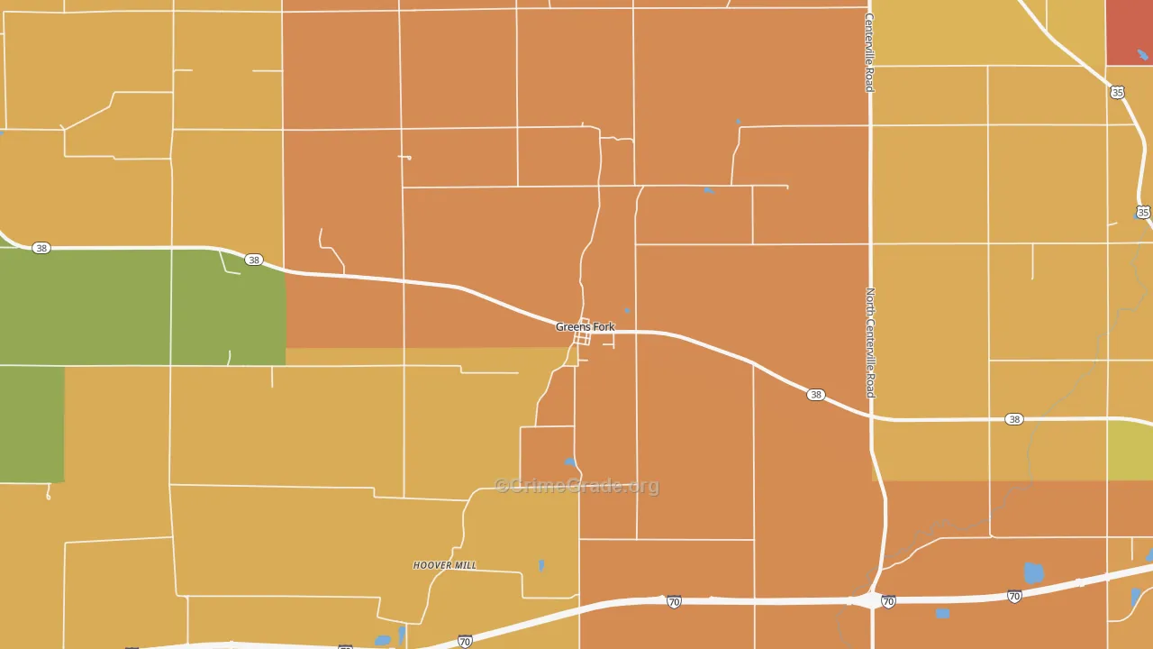 Greens Fork, IN Map of Robbery Rates