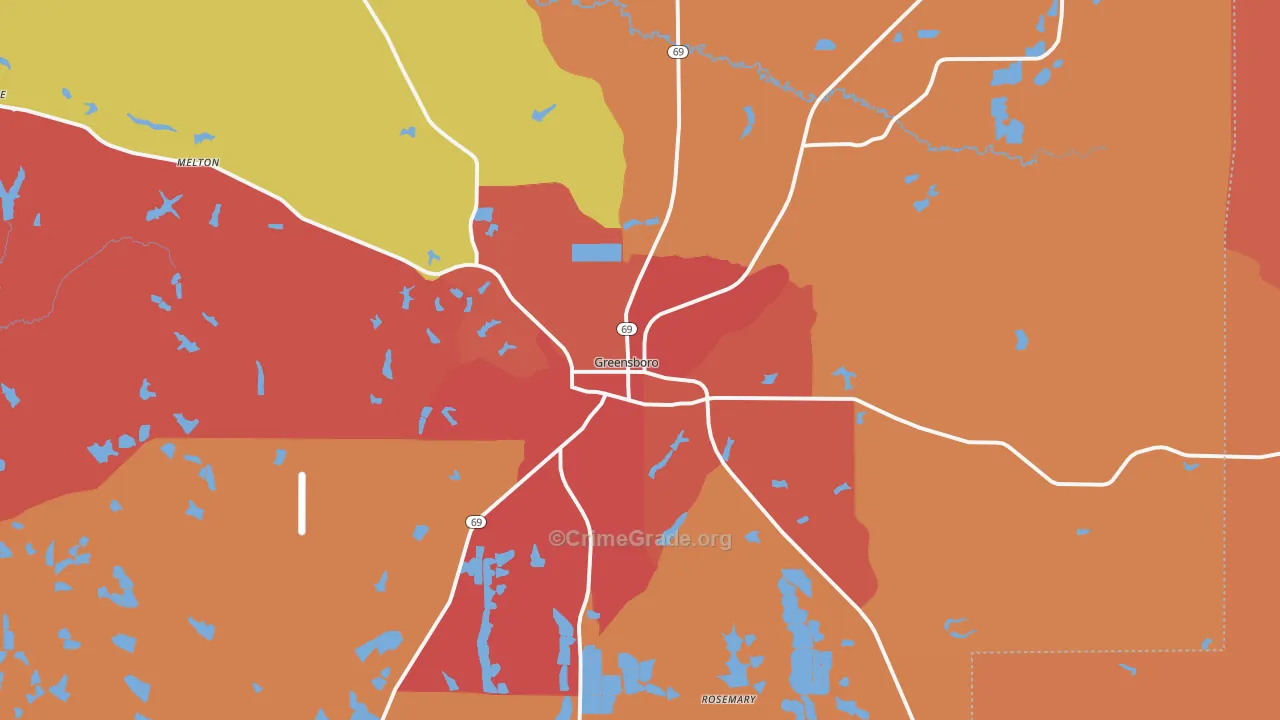 Greensboro, AL Map of Robbery Rates