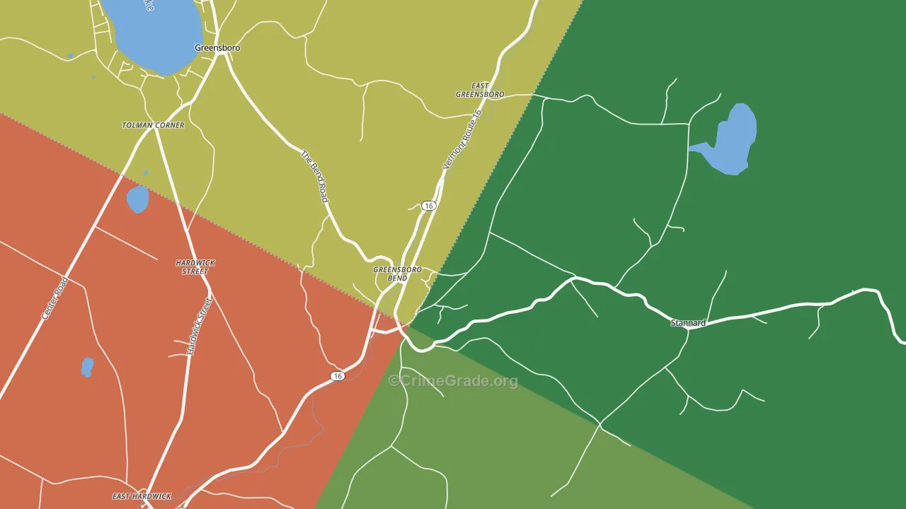 Greensboro Bend, VT Map of Robbery Rates