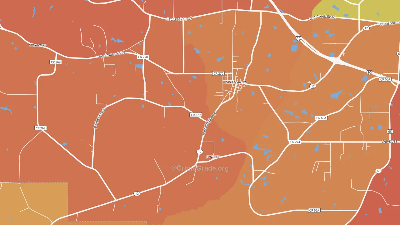 Greensboro, FL Map of Robbery Rates