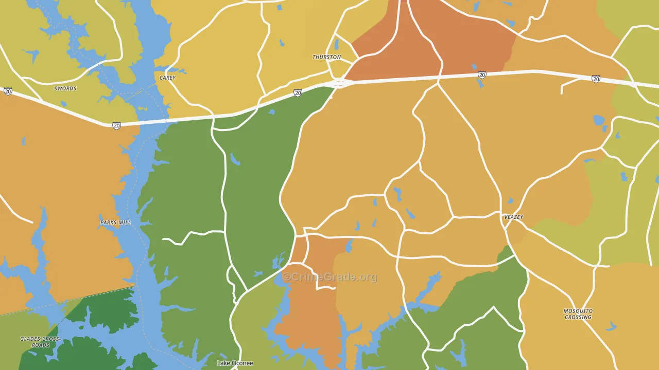 Greensboro, GA Map of Robbery Rates