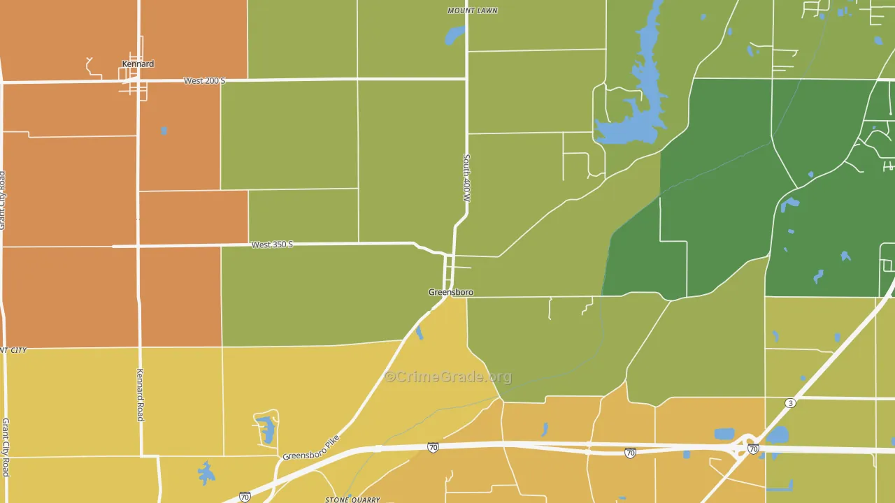 Greensboro, IN Map of Robbery Rates