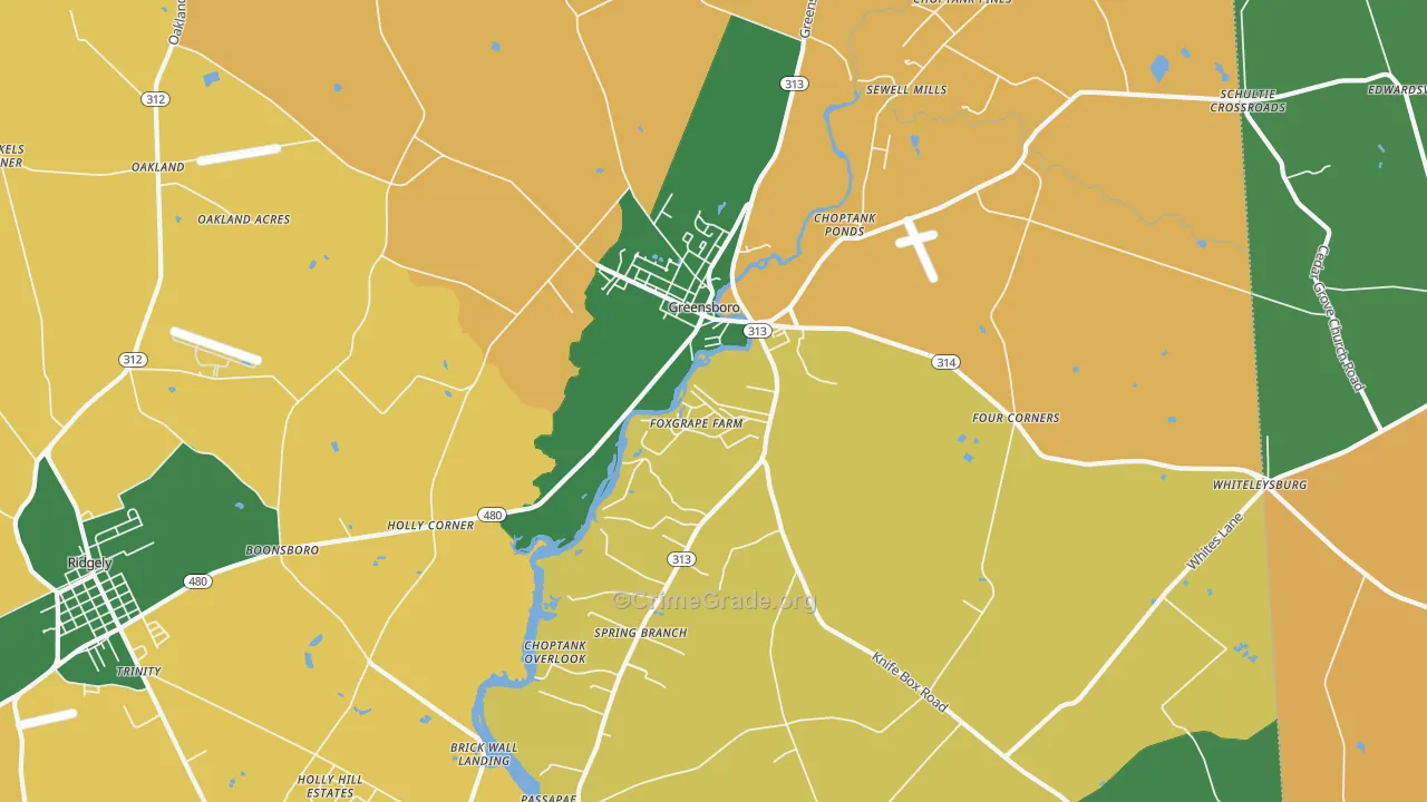 Greensboro, MD Map of Robbery Rates
