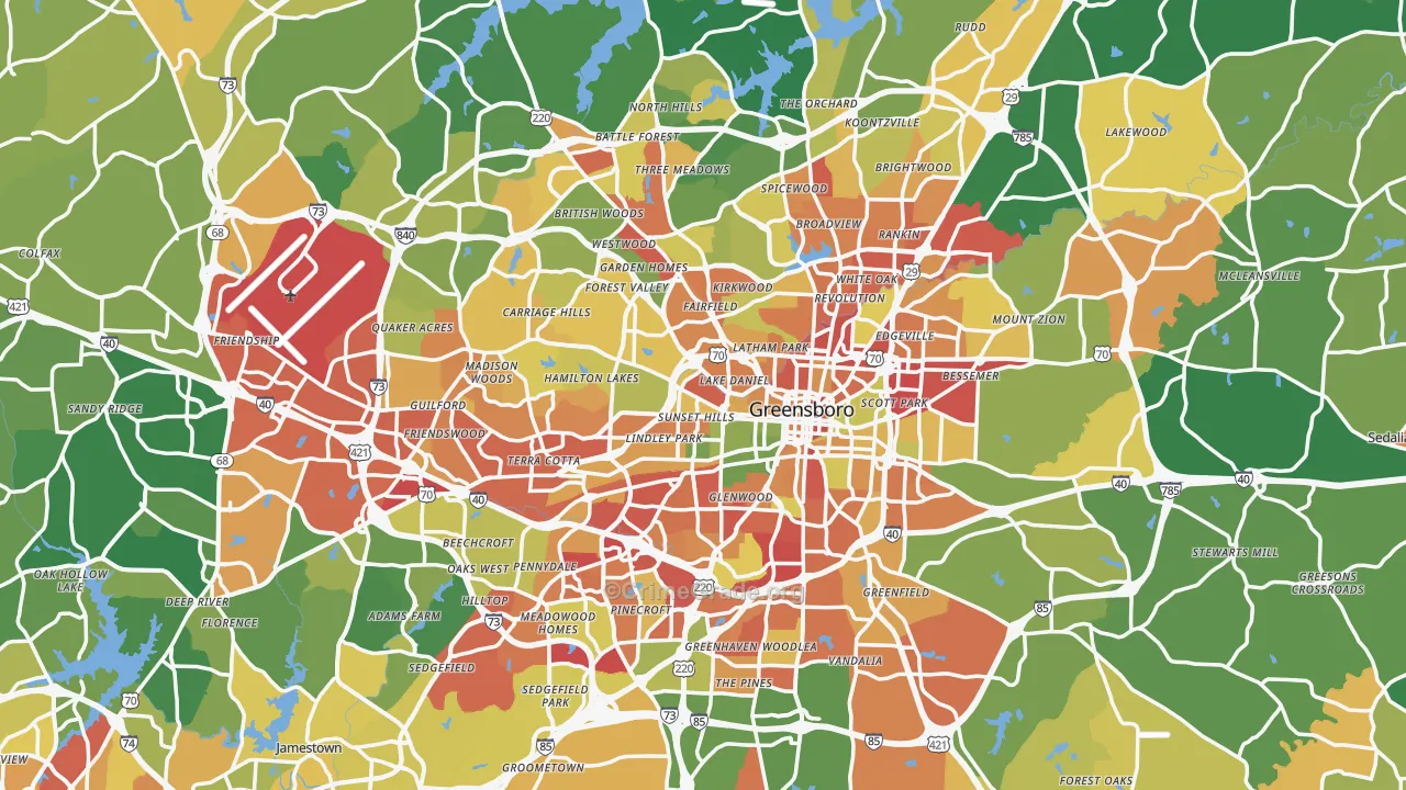 Greensboro, NC Map of Robbery Rates