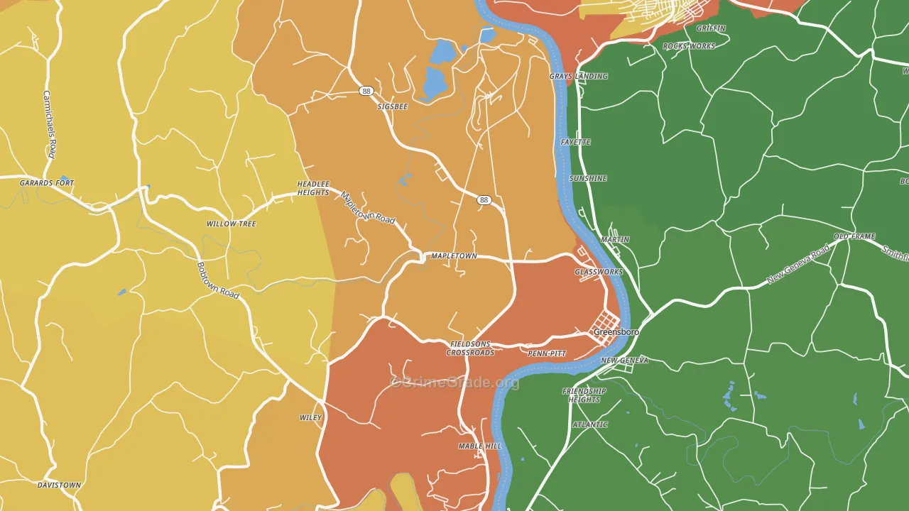 Greensboro, PA Map of Robbery Rates