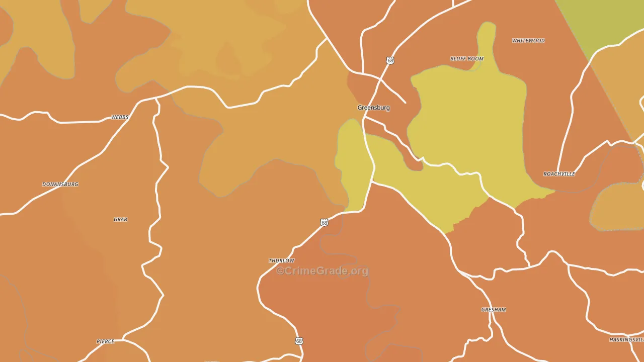 Greensburg, KY Map of Robbery Rates