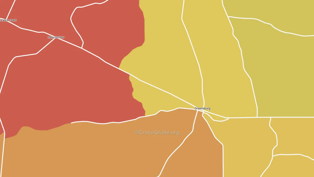 Greensburg, LA Map of Robbery Rates