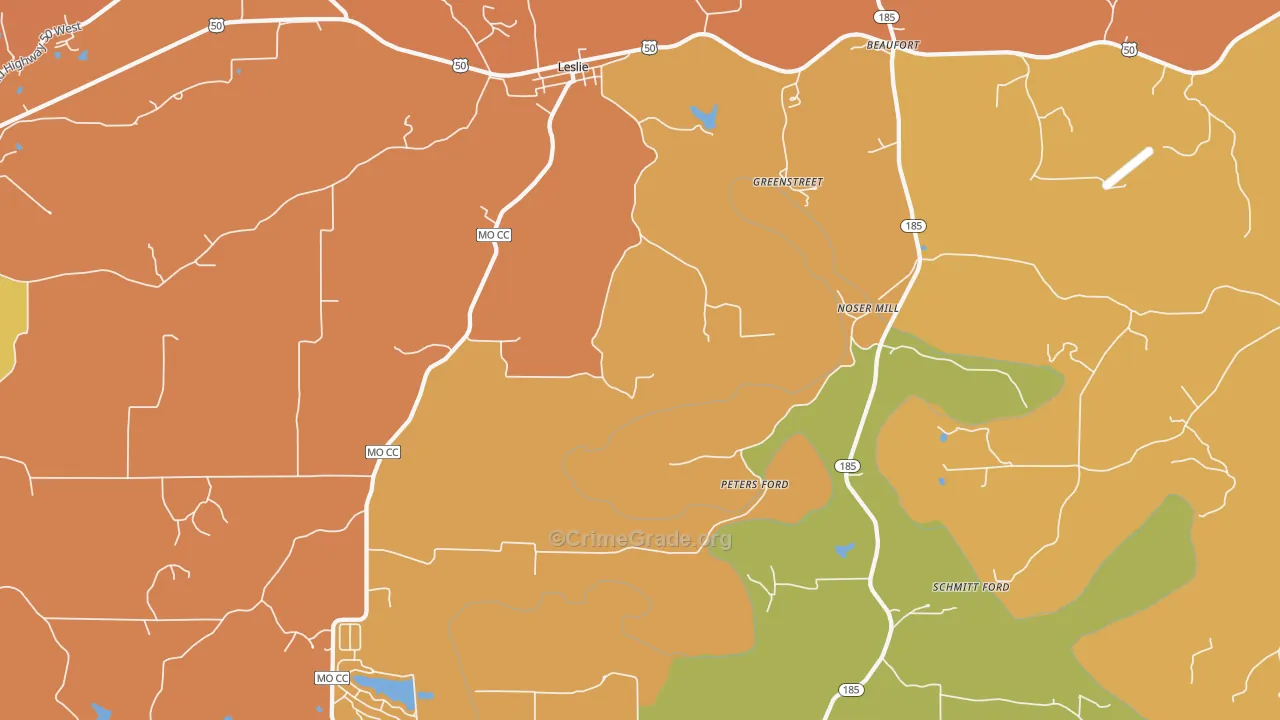 Greenstreet, MO Map of Robbery Rates
