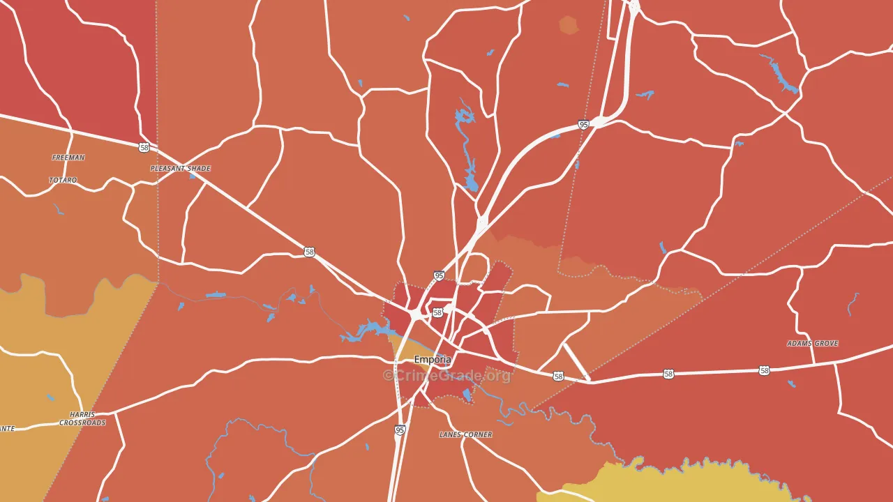 Greensville County, VA Map of Robbery Rates