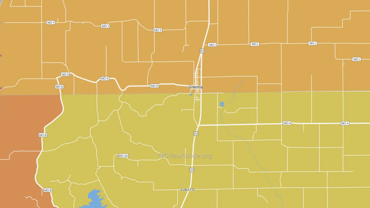 Greentop, MO Map of Robbery Rates